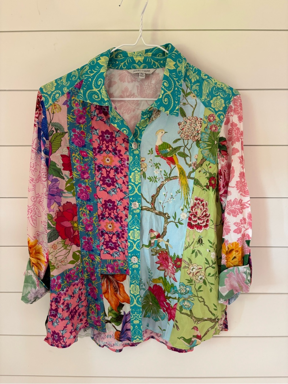 John Mark Multi-Color Floral Patchwork Button-Down Shirt